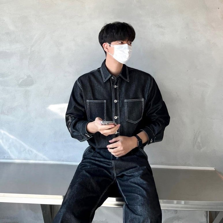 Denim shirt set up