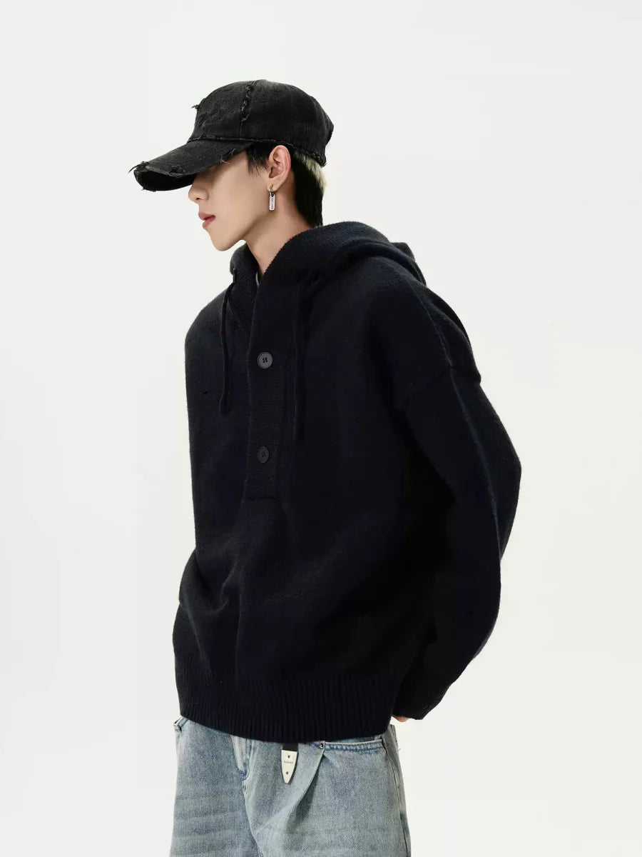 button hooded sweater