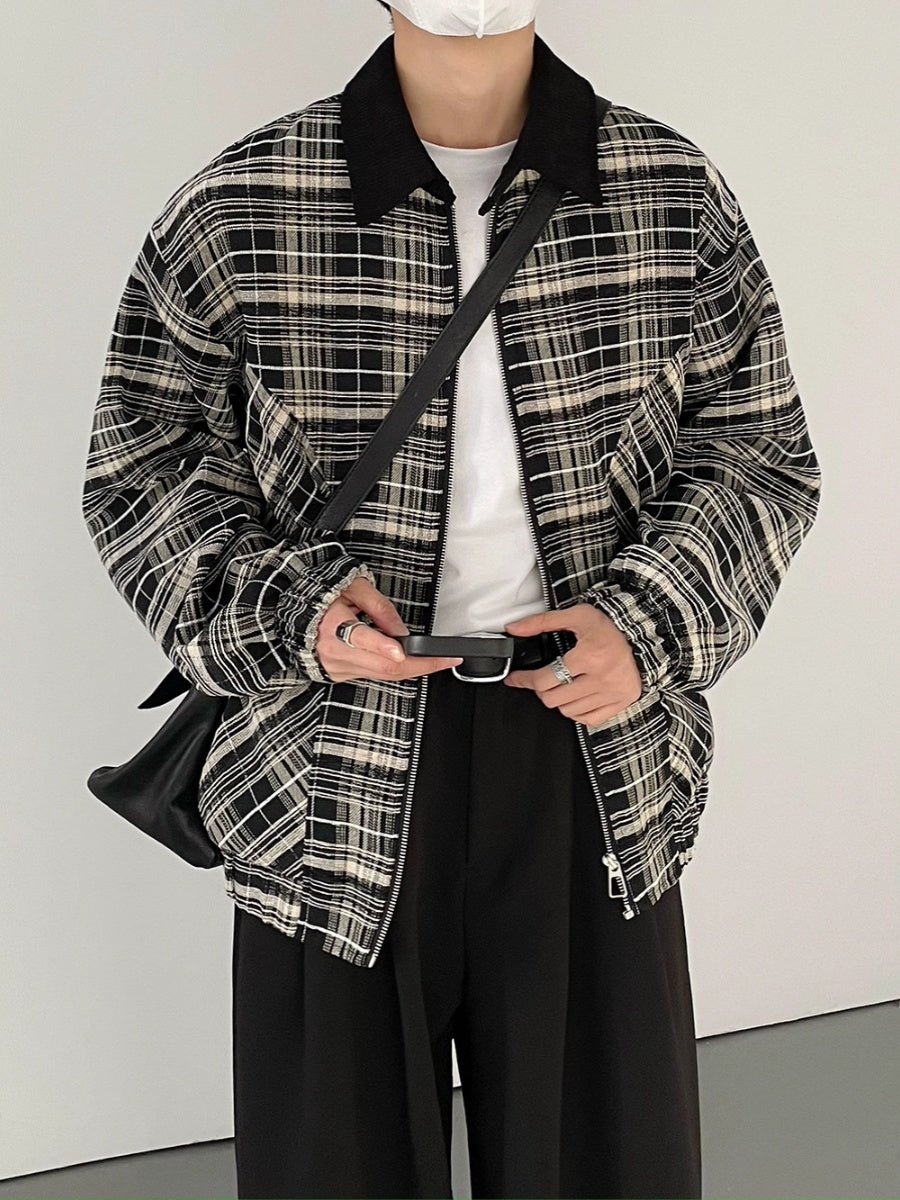 Check pattern zipper jacket