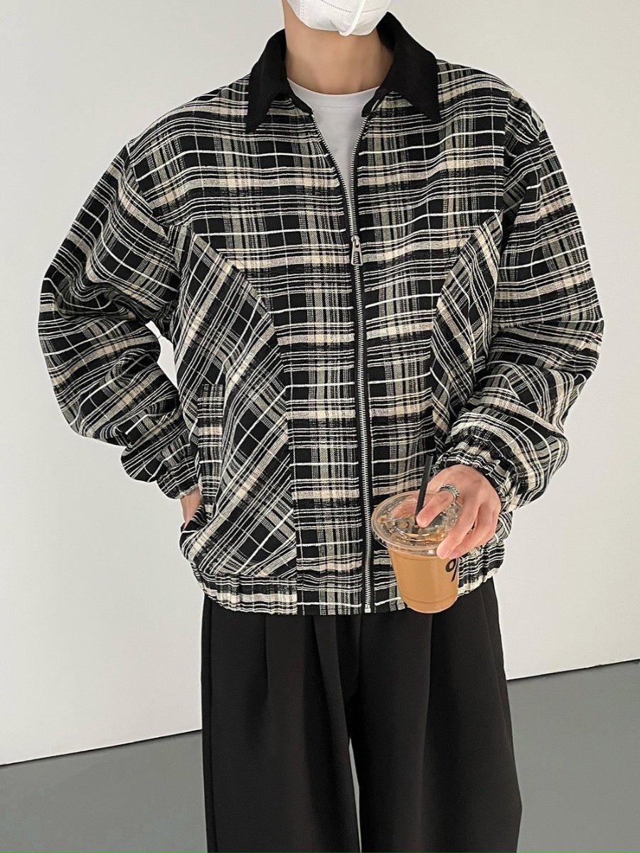 Check pattern zipper jacket