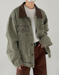 Collar Leather Denim Jacket