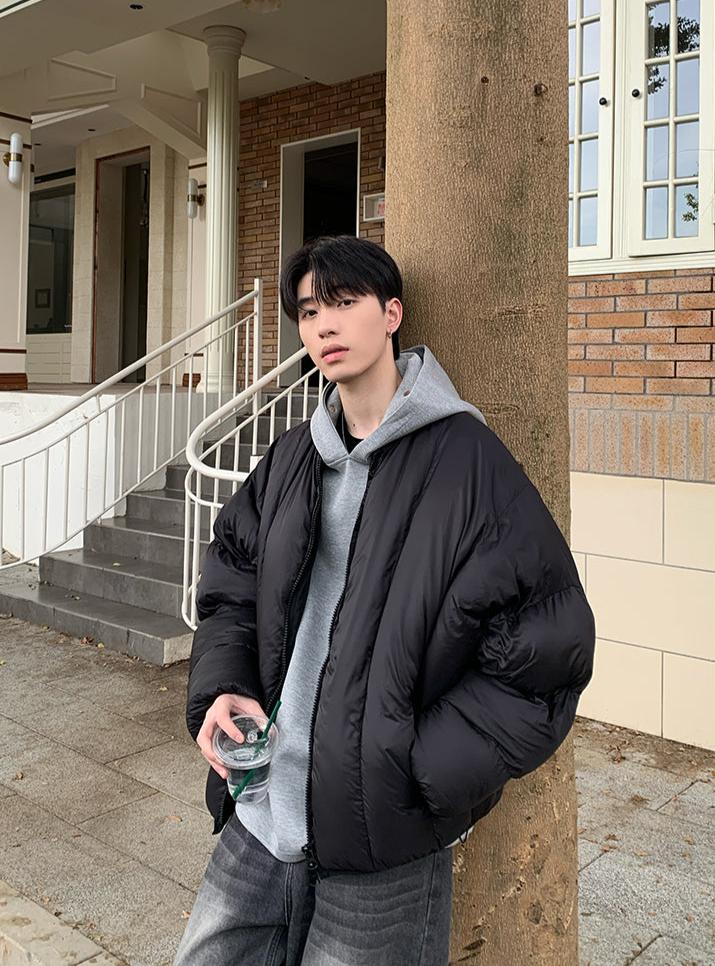 Collarless down jacket