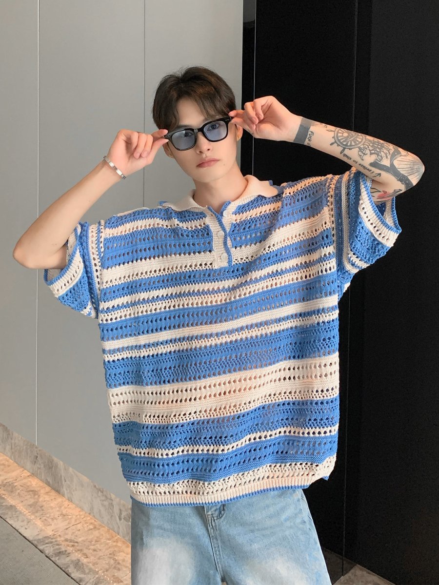 Color knit polo shirt