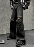 Damage wide denim pants
