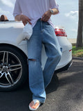 Damaged wide denim pants