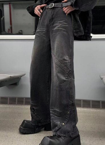 Design Straight Wide Denim Pants