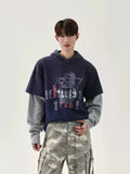 Distressed fake two-piece hoodie