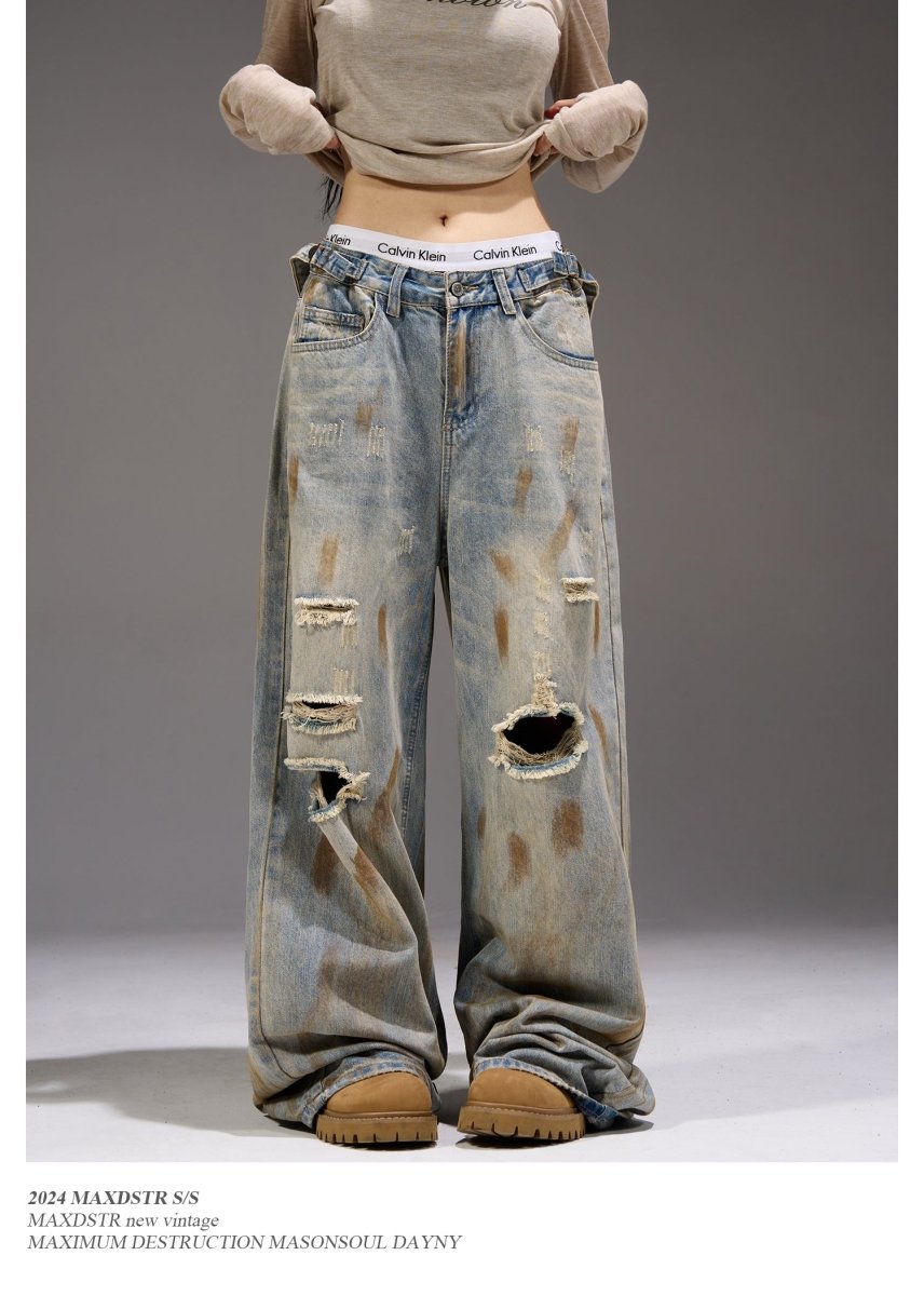 Distressed wide leg pants