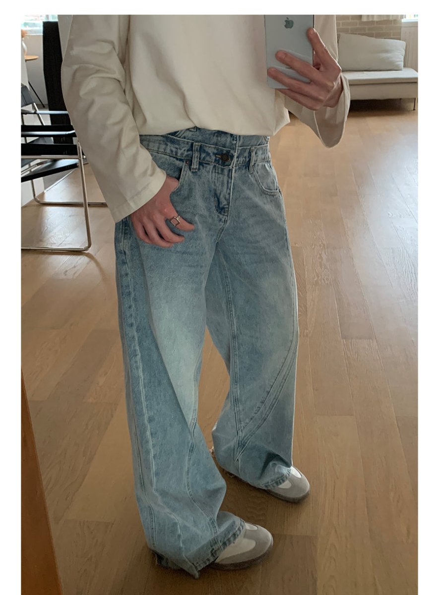 Double waist wide denim pants