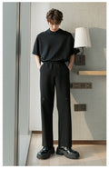 Elastic waist straight slacks