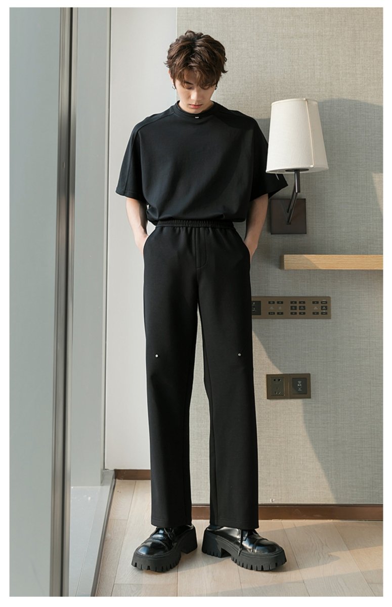 Elastic waist straight slacks