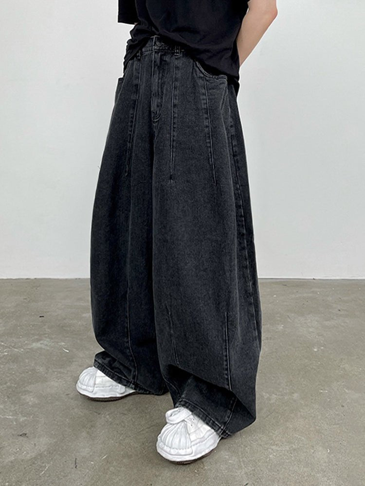 Elastic waist wide denim pants