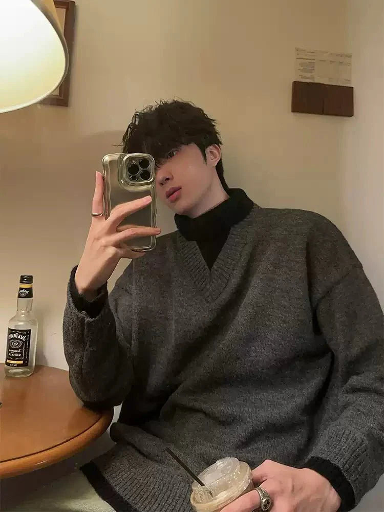 Fake two-piece turtleneck knit