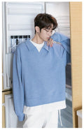 Faux layered V neck sweatshirt