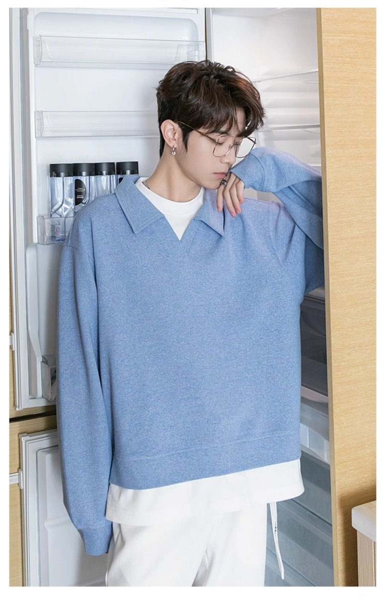Faux layered V neck sweatshirt
