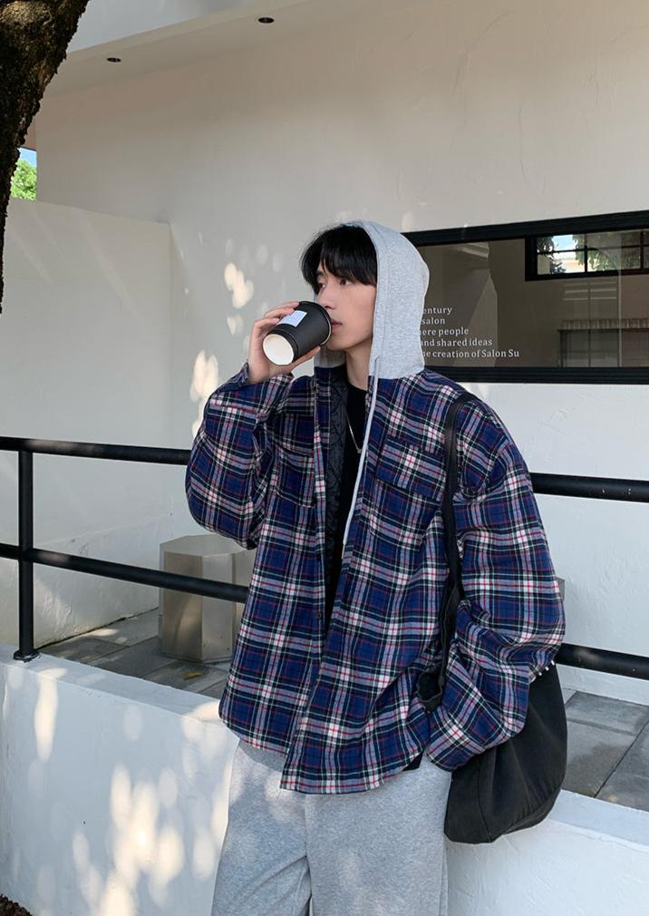Hooded check outerwear