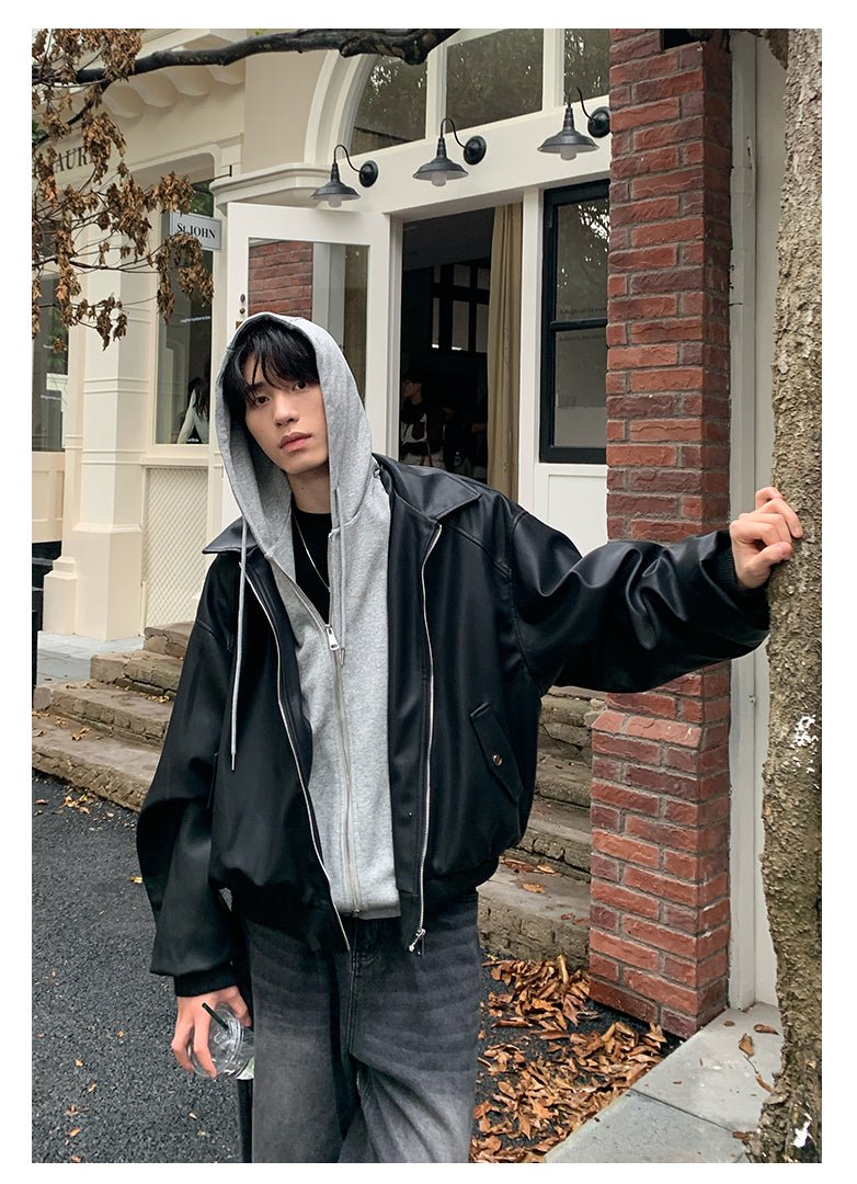 Hooded leather blouson