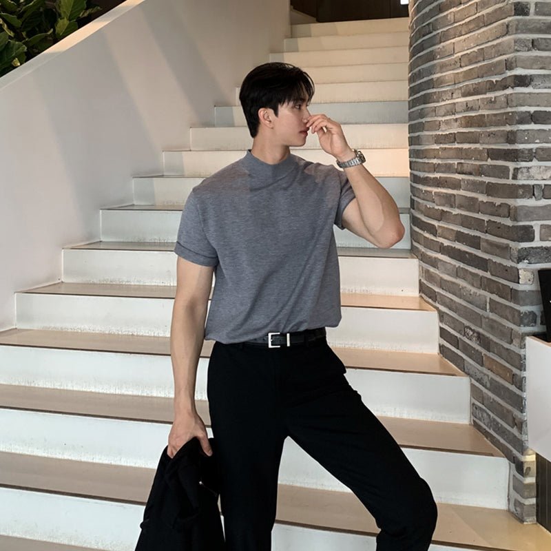 Knit High Neck Short Sleeve T-Shirt　OR2820