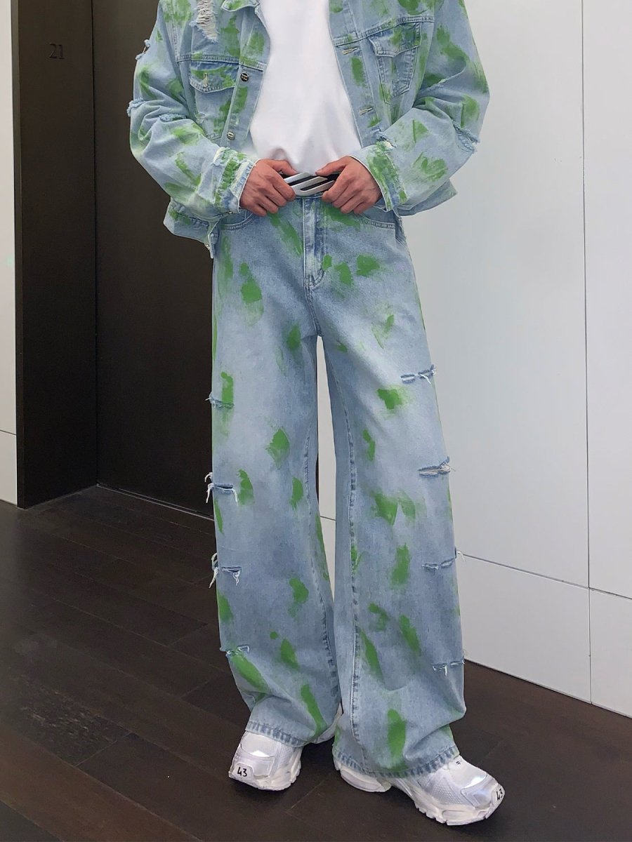Painted wide denim pants