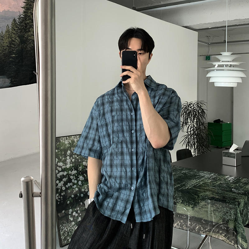 Retro blue plaid shirt