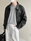 Short length leather zipper jacket