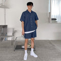 Short -sleeved denim shirt shorts set