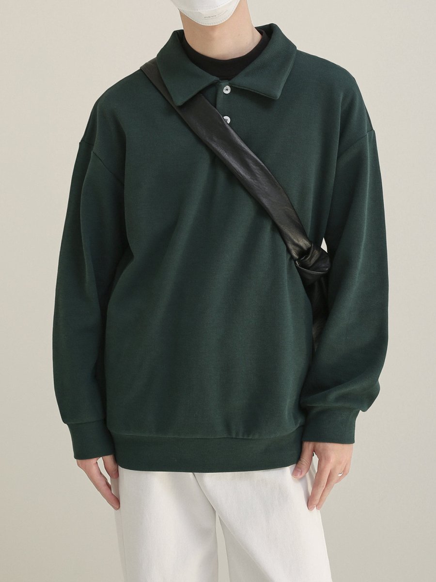 Solid long sleeve polo shirt