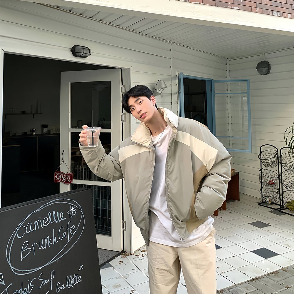 Stand collar contrast color jacket
