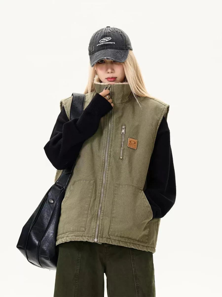 Stand collar cotton vest jacket