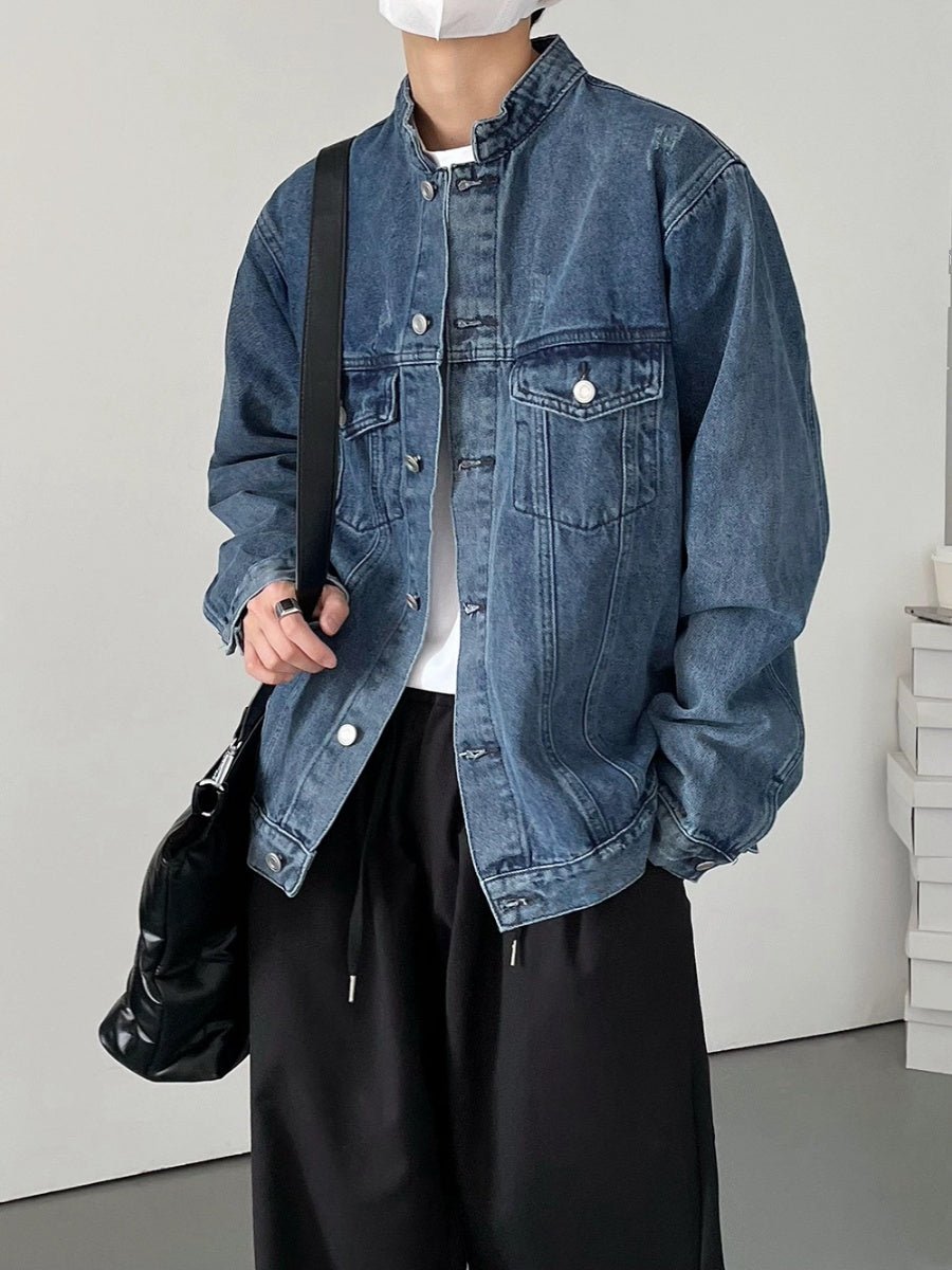 Stand collar denim jacket