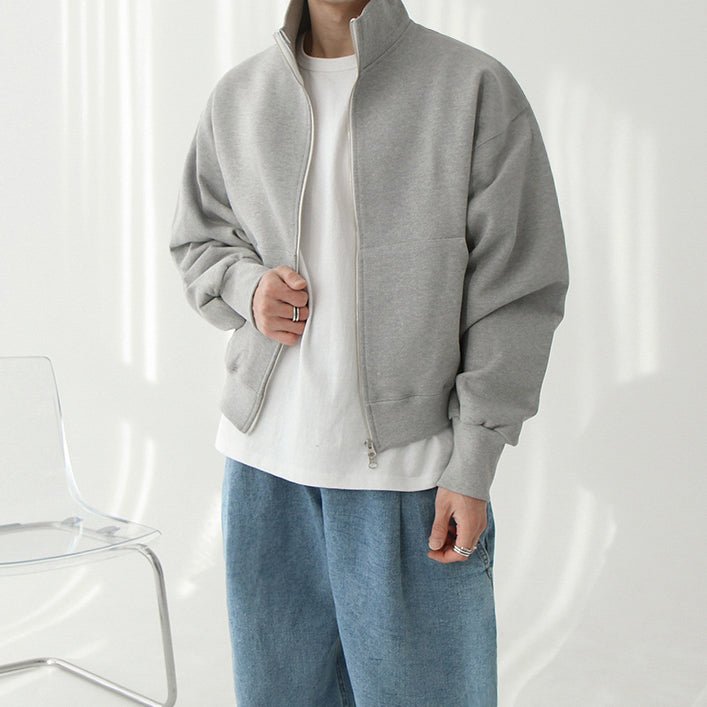 Stand collar double zipper jacket