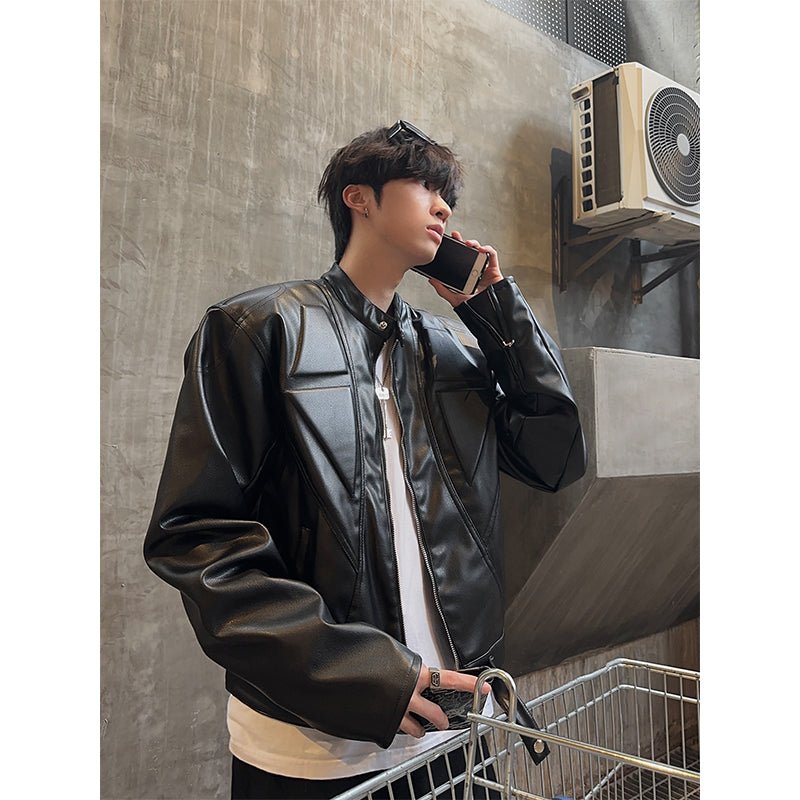 Stand collar leather down jacket