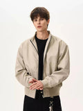 Stand collar leather jacket