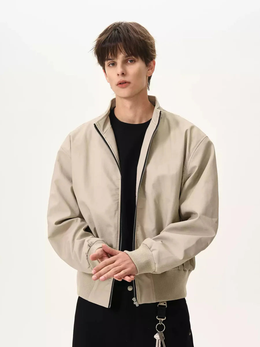 Stand collar leather jacket