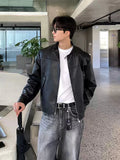 Stand collar leather zipper jacket