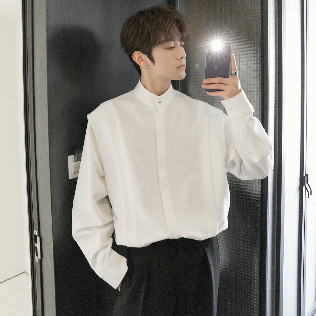 Stand collar long sleeve shirt