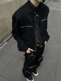 Stand collar zipper denim jacket