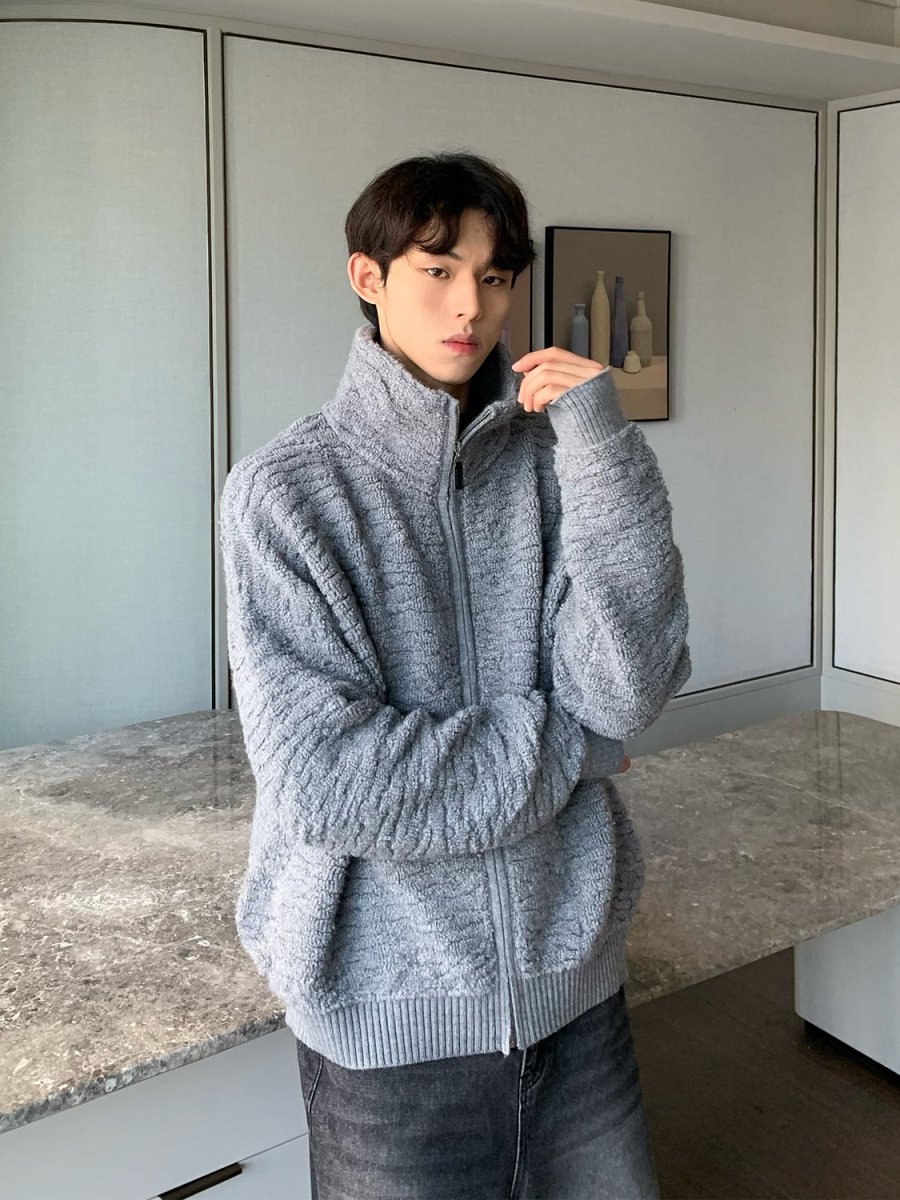Stand collar zipper knit jacket