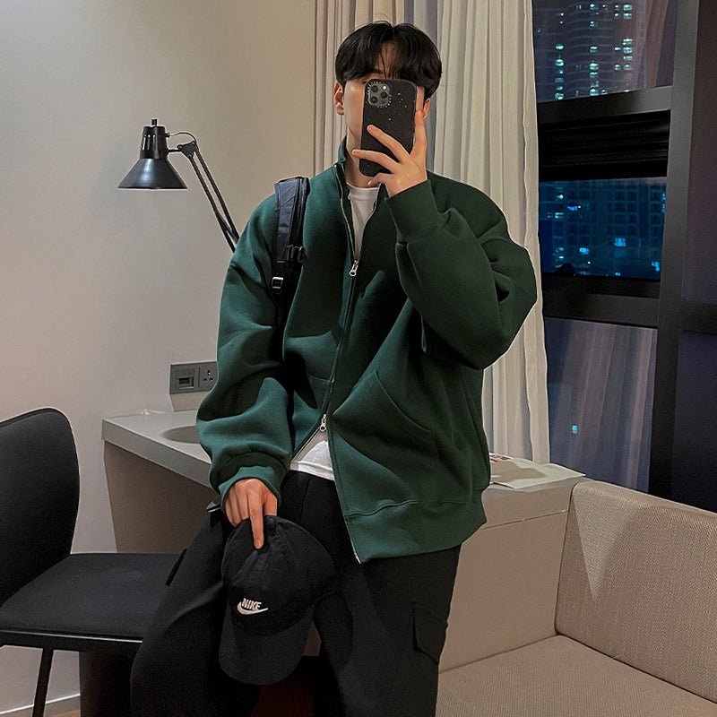 Stand collar zipper sweat jacket