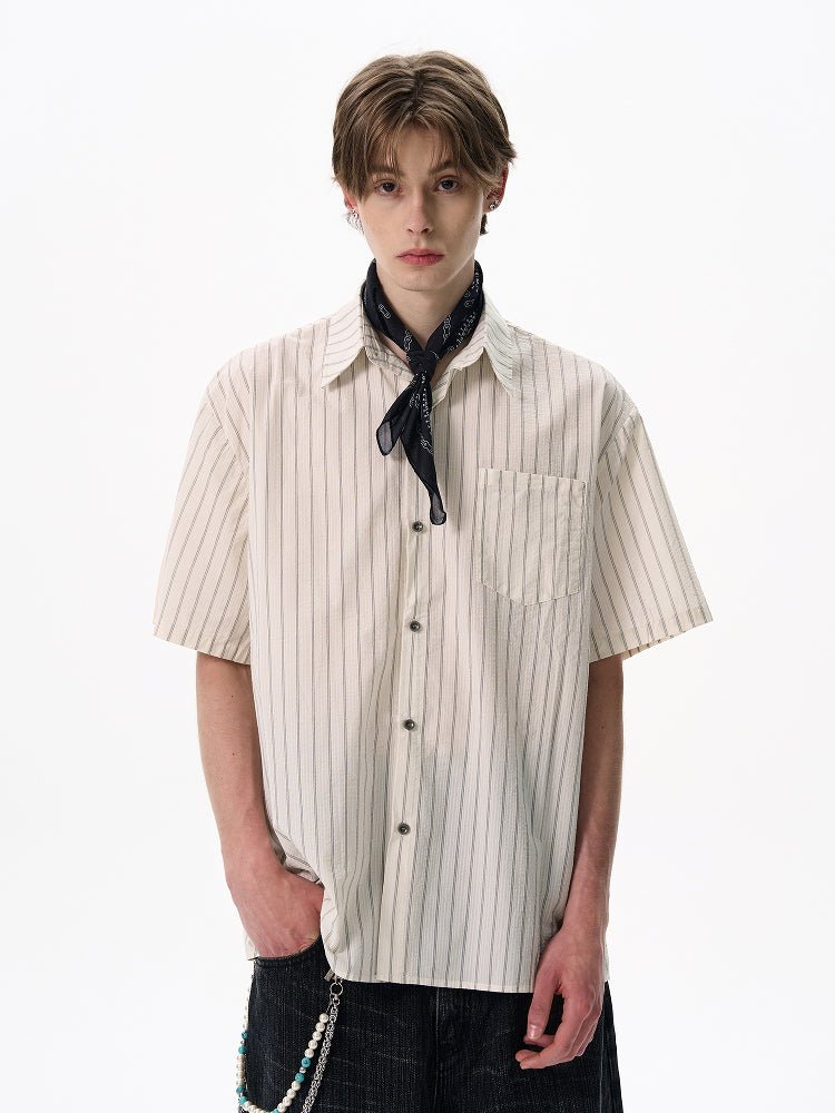 ストライプコットンシャツ メンズ 半袖｜Striped SHIRT