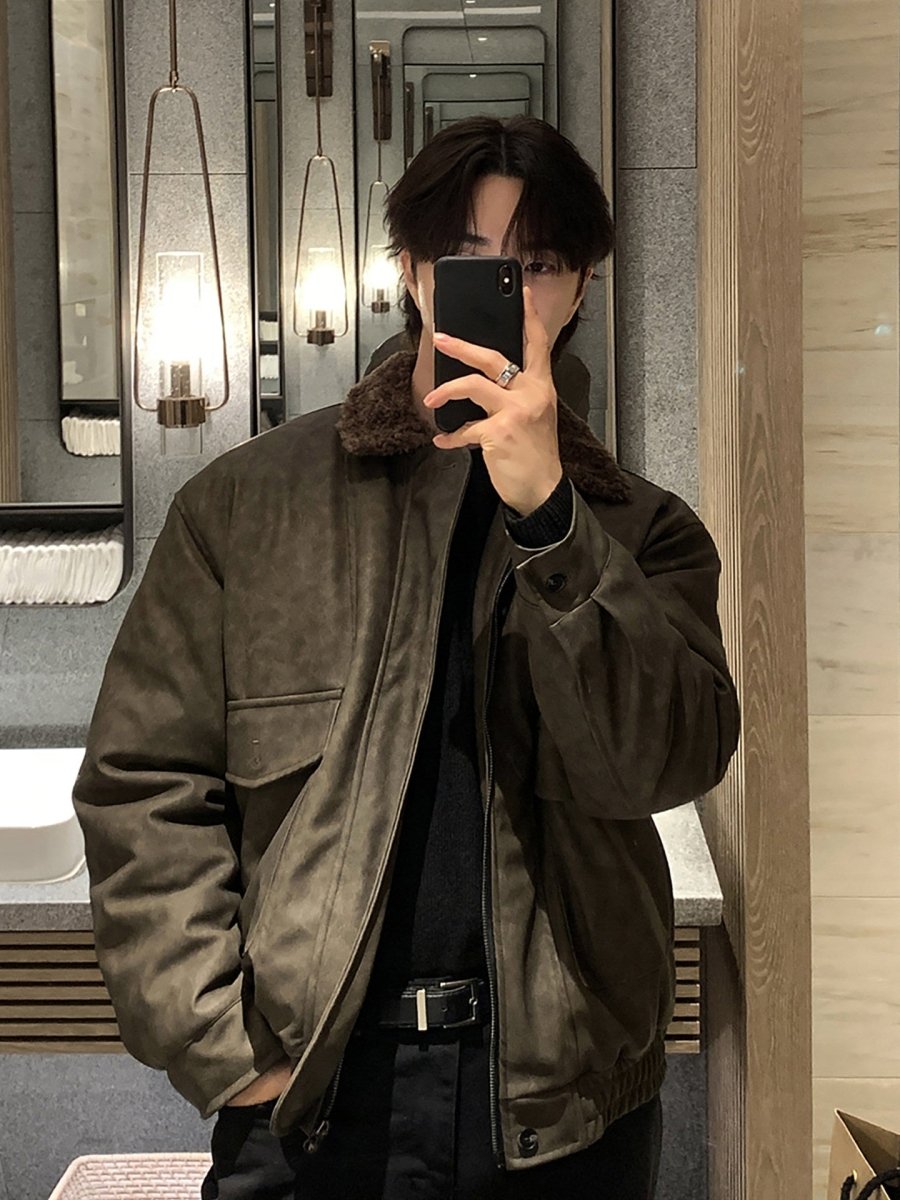 Suede fur collar jacket