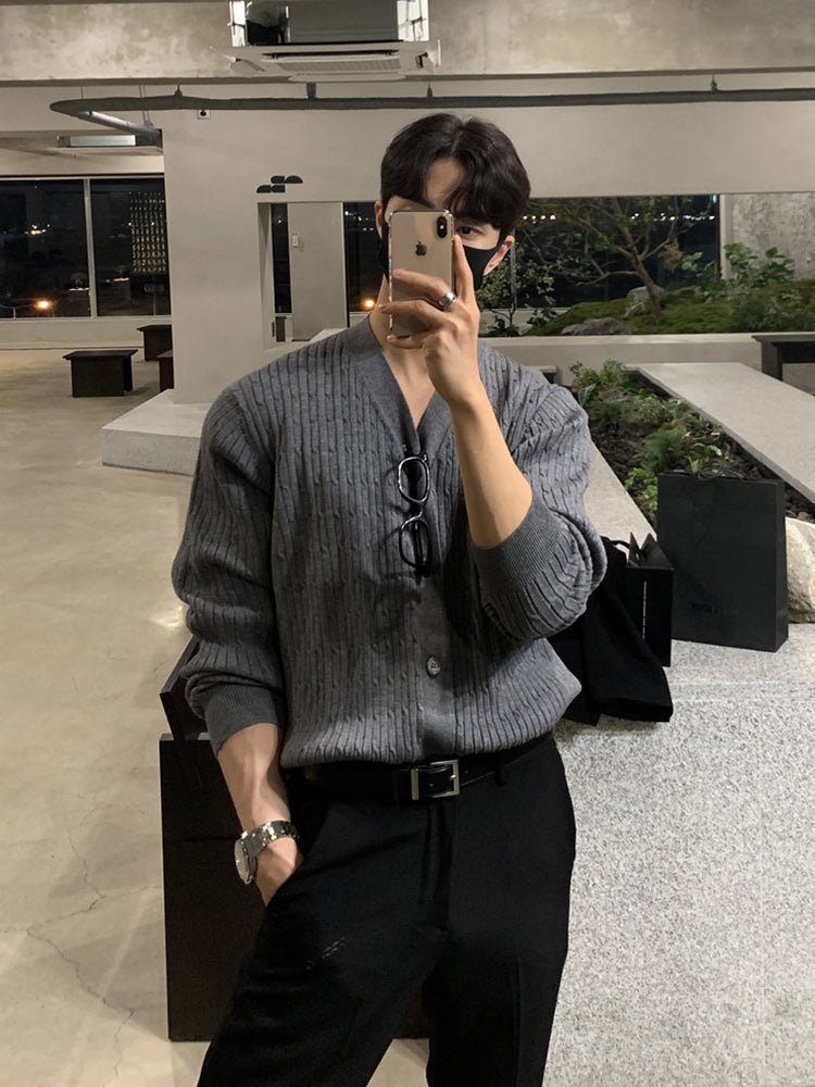 V-neck knit cardigan