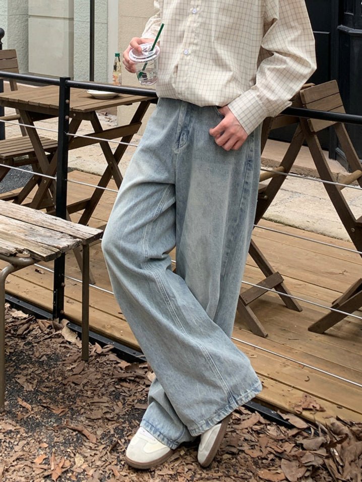 Washed straight wide denim